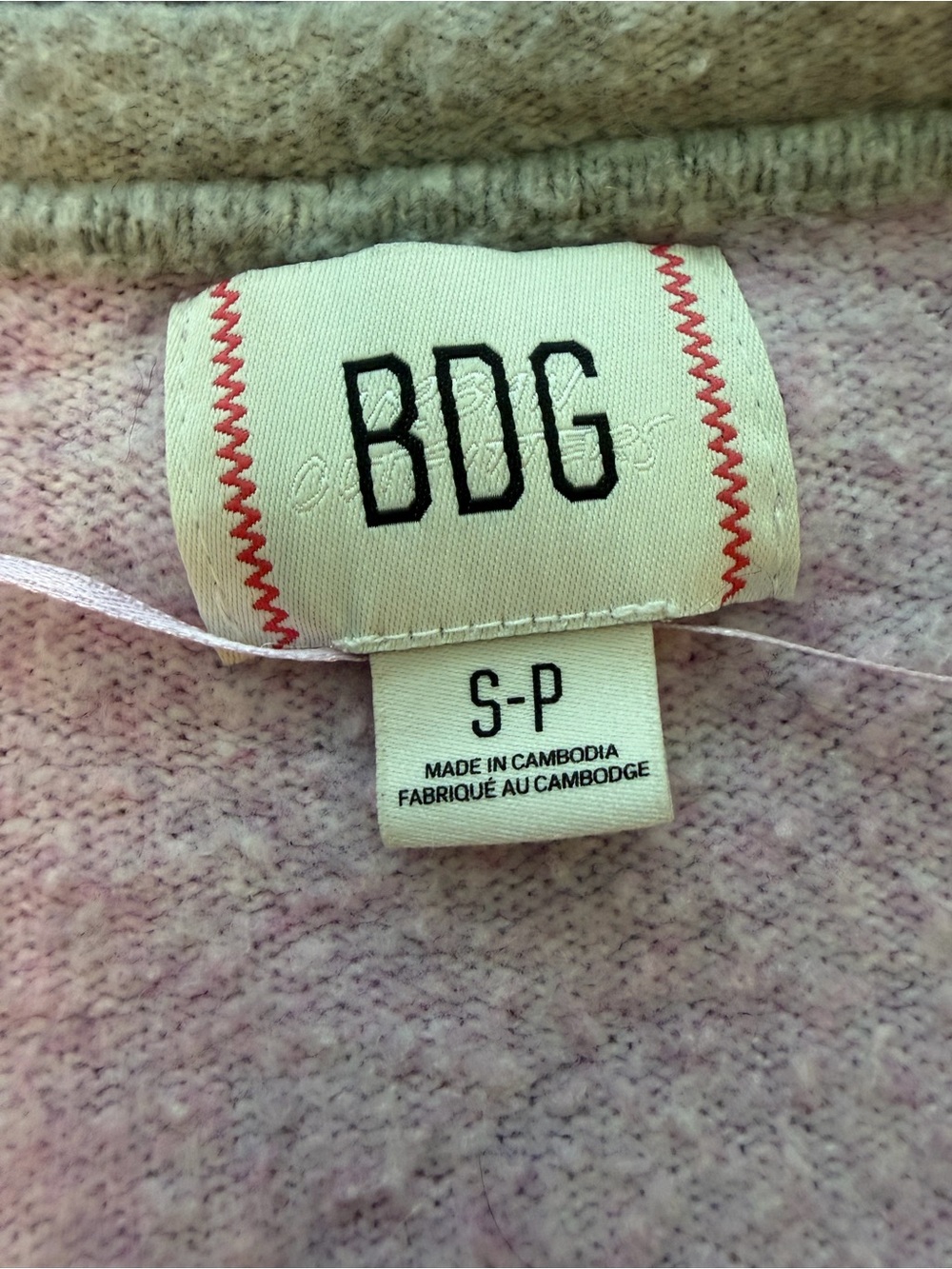 BGD Pink Cropped V-Neck Sweater with Grey Trim - Picture 3 of 5